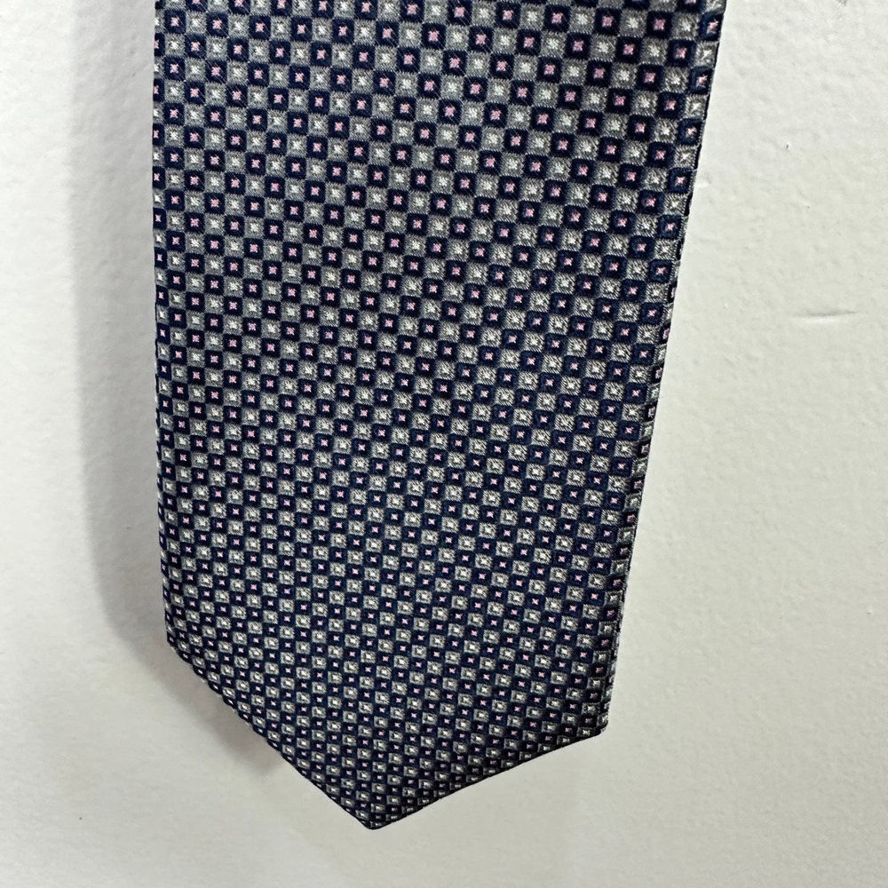 Nordstrom Mens Shop Silk Tie Blue Micro Geometric Pattern Formal Business